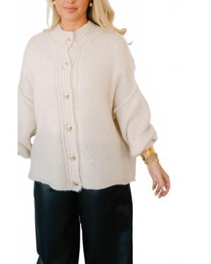 Scandal Italy Naya High Neck Wool Cardigan - Natural