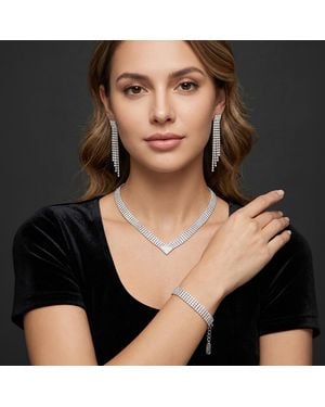 Fashnzfab Four Row Rhinestone Paved V Shaped Jewelry Set - Black
