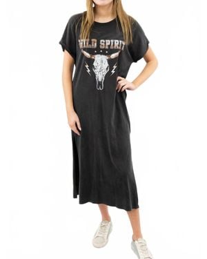 Zutter Wild Spirit Graphic T-Shirt Midi Dress - Black