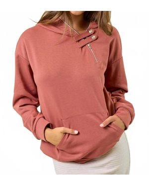 Doe And Rae Zip Detail Hoodie With Double Snaps - Red