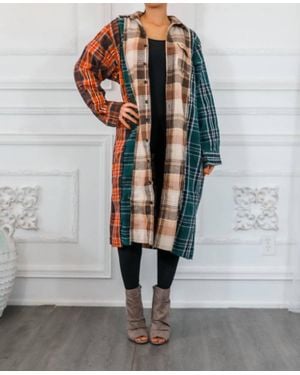 SurelyMine Distressed Long Plaid Patches Shacket - Gray