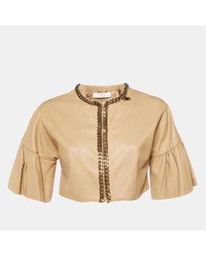Elisabetta Franchi Leather Chain Detail Bolero Jacket - Natural