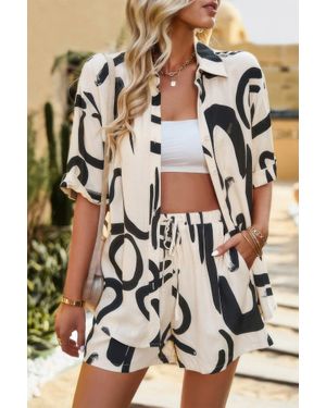 TRUEDAMES Allover Print Loose Fit Shirt Short Sets - Natural