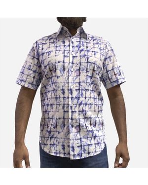 Inserch Short Sleeve Linen Button Up Shirt - Blue