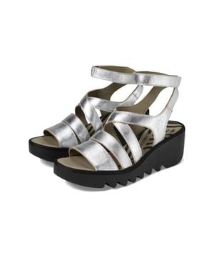 Fly London Bafy485Fly Sandals Leather Wedge Heel Htat1642 - Black