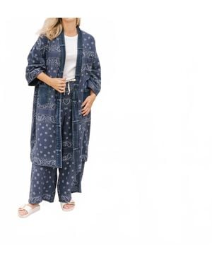 Shannon Passero Upcycled Denim Bandana Print Cardigan Kimono - Blue
