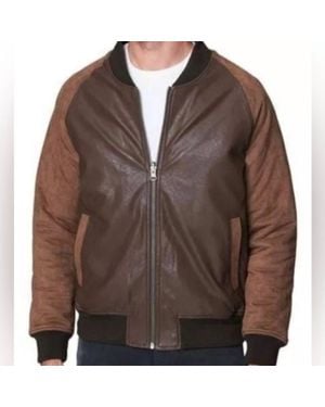 Blank NYC Leather Bomber Jacket - Brown
