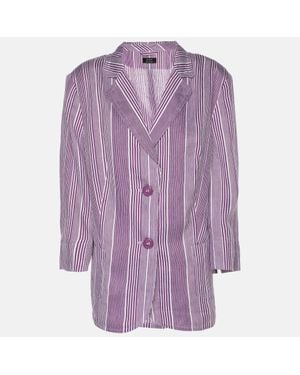 Basler Stripe Linen Blend Single Breasted Blazer - Purple