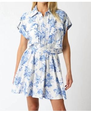 Olivaceous Chinoiserie Print Dress - Blue