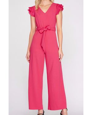 She + Sky Pleated Sleeve Jumpsuit - Pink