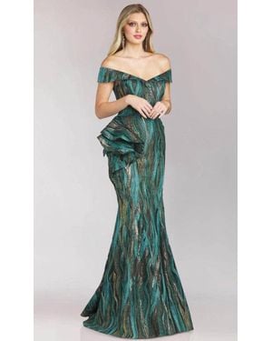 Feriani Couture Ruffled Side Mermaid Dress - Green