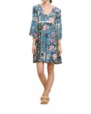 Umgee Floral Bell Sleeve Mini Dress - Black