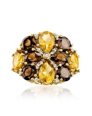 Ross-Simons Lemon And Smoky Quartz Ring With Zircon - Metallic
