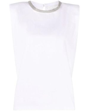 Fabiana Filippi Sleeveless Top With Metallic Trim And Broad Shoulders - White