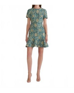 Saloni Callaina Rose Brocade Min Dress - Green