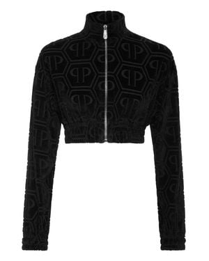 Philipp Plein Cropped Tracksuit Jacket Jacquard Monogram - Black