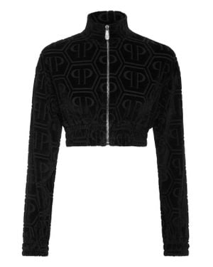Philipp Plein Cropped Tracksuit Jacket Jacquard Monogram - Black