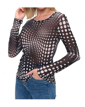 Ariella Polka Dot Mesh Top - Black