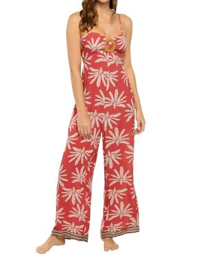 Vintage Havana Palm Island Wide Leg Jumpsuit - Red