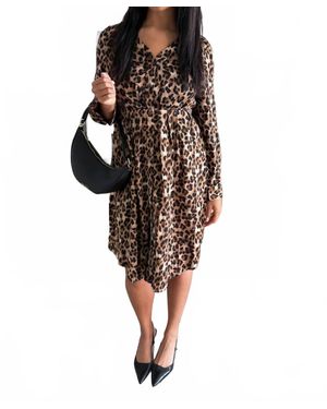 Listicle Button Front Midi Dress - Brown