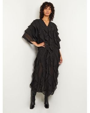 Misook Tiered Ruffle Woven Chiffon Maxi Dress - Black