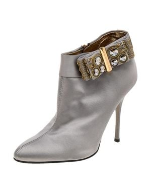 Roberto Cavalli Satin Bow Embellished Ankle Length Boots - Gray