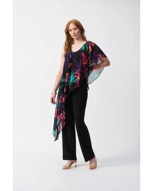 Joseph Ribkoff Tropical Chiffon Overlay Jumpsuit - Black