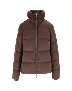 DUNO Padded High Ribbed Collar Drawstring Down Jacket - Brown