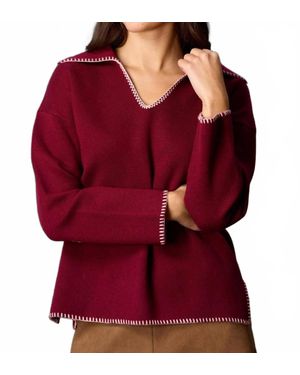 Before You Blanket Stitch V-Neck Sweater - Red