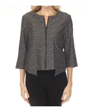 Joseph Ribkoff Textured Zip Front Three Quarter Sleeve Jacket - Gray