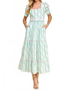 TCEC Puff Sleeve Midi Dress - Blue