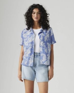 Levi's Sonny Camp Shirt Dusty Floral Linen Blend Oversized Pall92 - Blue