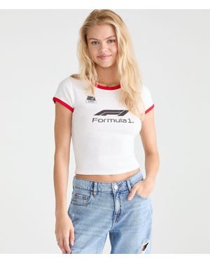 Aéropostale Formula 1 Racing Cropped Ringer Graphic Tee - White