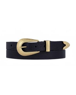 Amsterdam Heritage Adrie Skinny Leather Belt With Horseshoe Buckle And Tip - Black