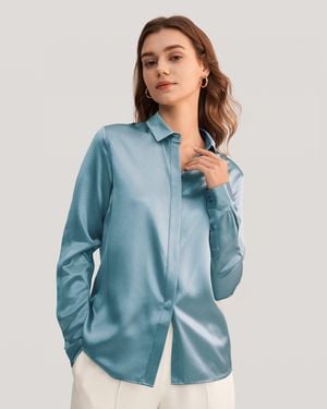 LILYSILK Basic Concealed Placket Silk Shirts - Blue