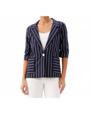 Karen Kane Stripe Ruched Sleeve Jacket - Blue