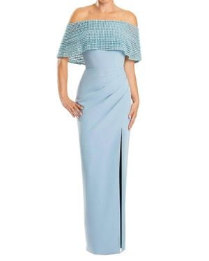 Alexander by Daymor Off-Shoulder Column Evening Gown - Blue