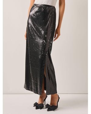 Misook Sequin Novelty Woven Straight Maxi Skirt - Black