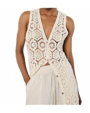 Apricot Crochet Longline Sleeveless Cardigan - Natural