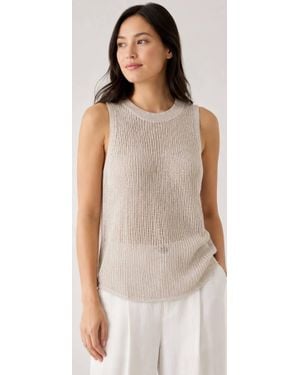 Eileen Fisher Organic Linen Cotton Open Knit Sleeveless Sweater Tank - Multicolor