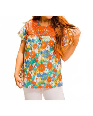 Layerz Clothing Short Sleeve Embroidered Top - Orange