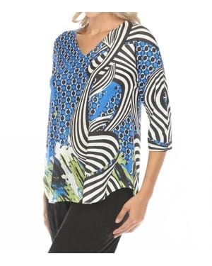 Inoa 3/4 Sleeve V-Neck Printed Top - Blue