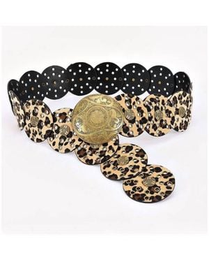3AM by H & D Accessories Faux Fur Disc Concho Belt - Metallic