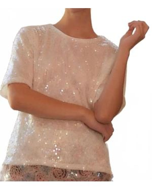 Main Strip Shimmer Sequin Top - Brown