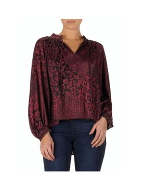 Elan Mixed Leopard Print Blouse - Red