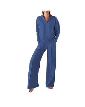 Rosa Clothing Casual V-Neck Long Sleeve Top - Blue