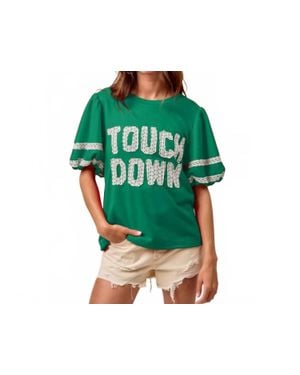 Bibi Gameday Theme Sleeve Touch Down Patchwork Top - Green