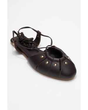 Forever & Always Shoes Daria Leather Ankle Lace-Up Sandal - Black