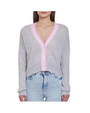 Autumn Cashmere Boxy Cardigan With Crochet Edge Placket - Gray