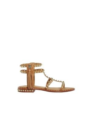 Ash Power Leather Gladiator Studded Flat Sandals New Cinnamon 421013-Cin - Brown